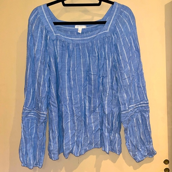 Lauren Conrad long sleeve blue top with white stripes size XXL - Picture 1 of 6